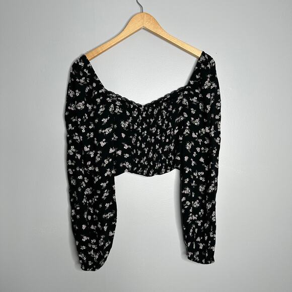 BP. Women’s Lace Trim Long Sleeve‎ Crop Top In Black Kasey Ditsy Size Small - Picture 9 of 9